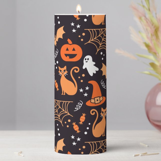 Cute Illustrated halloween black Pillar Candle (In Situ)