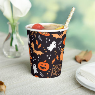 Cute Illustrated halloween characters on black bg Paper Cups