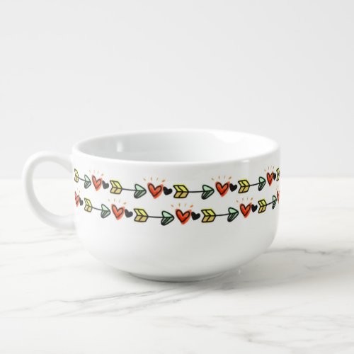 Cute Illustrated Hearts and Arrows Soup Mug