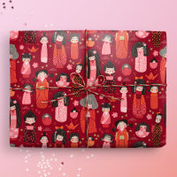 Cute Illustrated Japanese Kokeshi Red