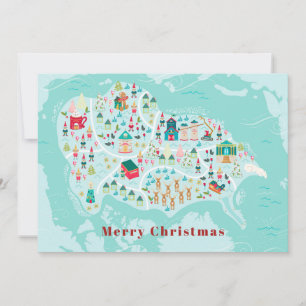 Cute Illustrated North Pole Village Map Holiday Card