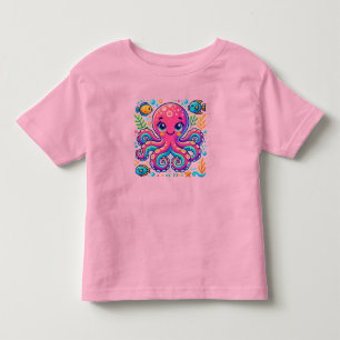 Cute Illustrated Octopus with Colorful Fishes Toddler T-shirt