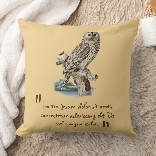 Cute Illustrated Owl with Personalized Text Throw Pillow (Blanket)