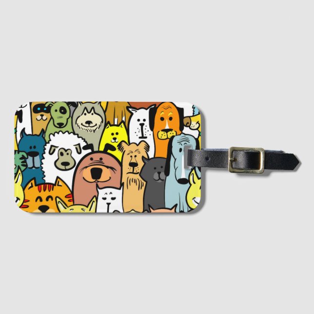 Cute illustrated pets background luggage tag (Front Horizontal)