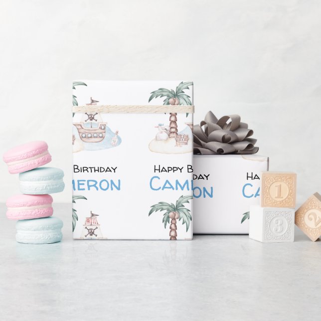 Cute Illustrated Pirate Party Wrapping Paper (Baby Shower)