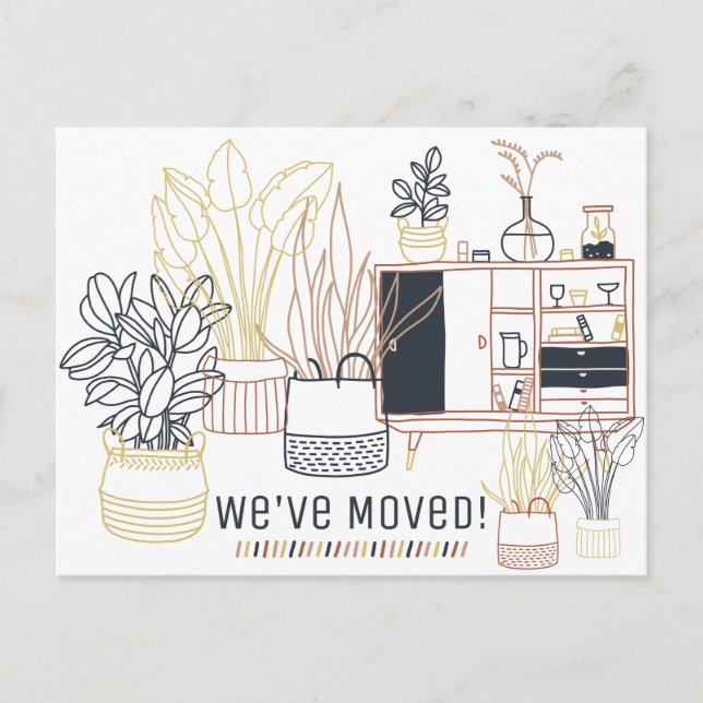 Cute Illustrated Plants We've Moved New Address  Postcard (Front)