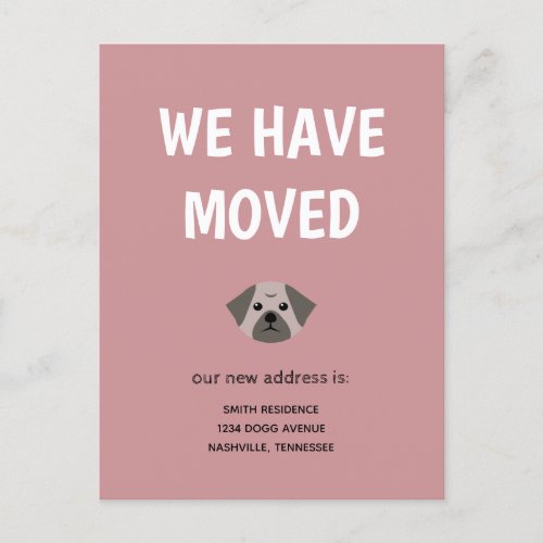 Cute Illustrated Pug We have Moved Announcement Postcard