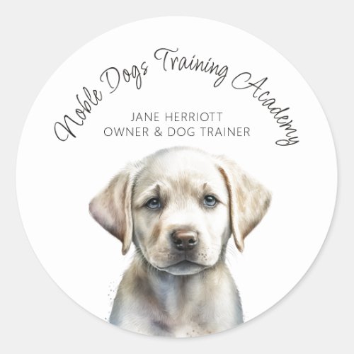 Cute Illustrated Puppy Dog Trainer Classic Round Sticker