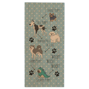 Cute Illustrated Puppy Dogs Poem Dotty Wood Flash Drive