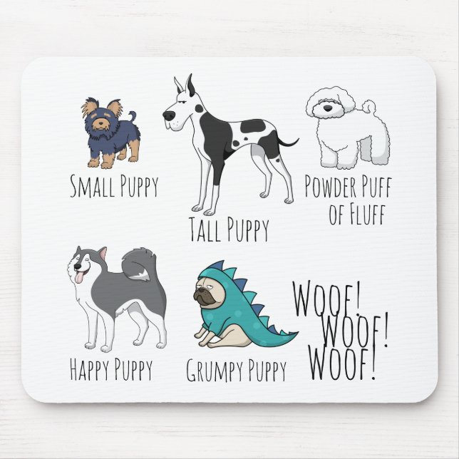 Cute Illustrated Puppy Dogs Poem Mouse Pad (Front)