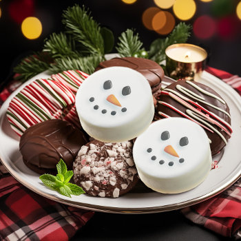 Cute Illustrated Snowman Face Christmas Holiday Chocolate Covered Oreo by beckynimoy at Zazzle