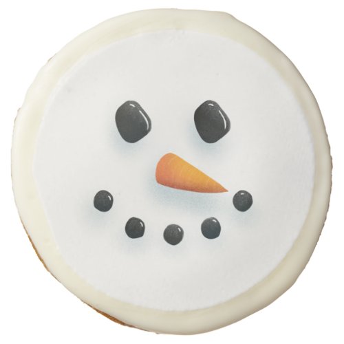 Cute Illustrated Snowman Face Christmas Holiday Sugar Cookie