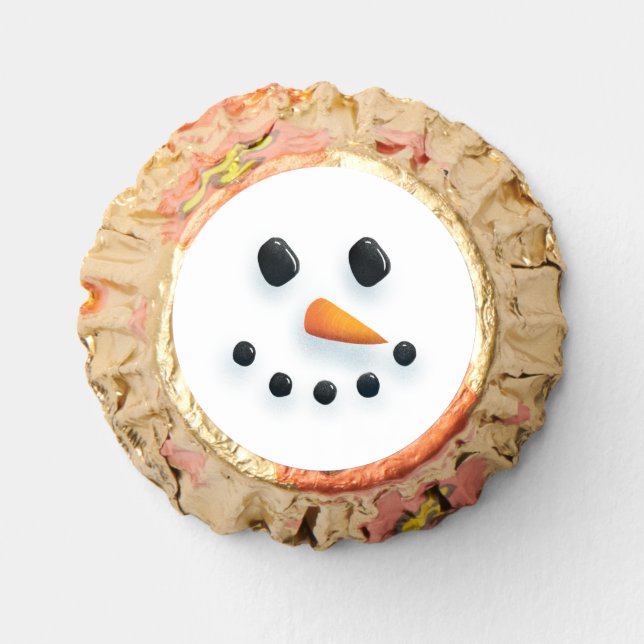 Cute Illustrated Snowman Face Christmas Reese's Peanut Butter Cups (Front)