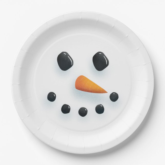 Cute Illustrated Snowman Face Paper Plates (Front)