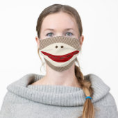 Cute Illustrated Sock Monkey Smile Cloth Face Mask (Worn)