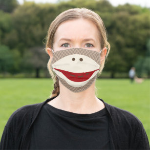 Cute Illustrated Sock Monkey Smile Cloth Face Mask
