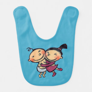 Cute Illustrated Toddlers Hugging Bib