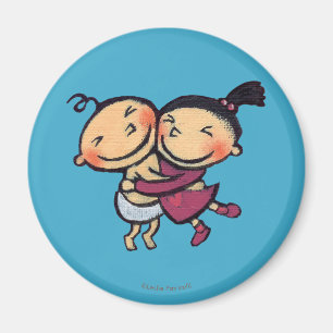Cute Illustrated Toddlers Hugging Magnet