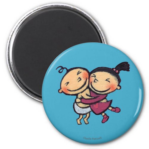 Cute Illustrated Toddlers Hugging Magnet
