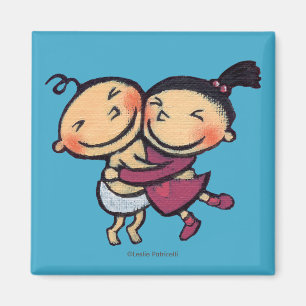 Cute Illustrated Toddlers Hugging Magnet