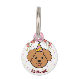Cute Illustration Dog   Custom Round Small Pet Tag