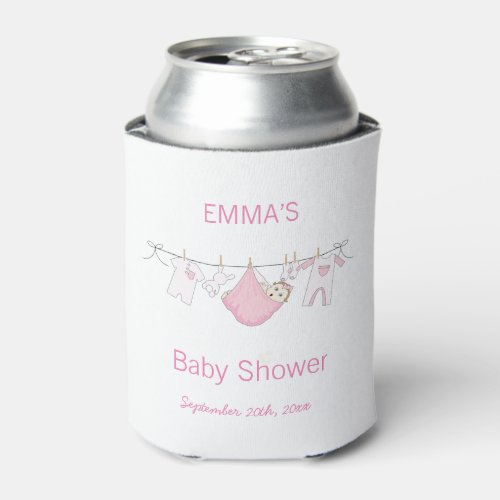 Cute illustration Laundry Baby Shower Pink Girl  Can Cooler