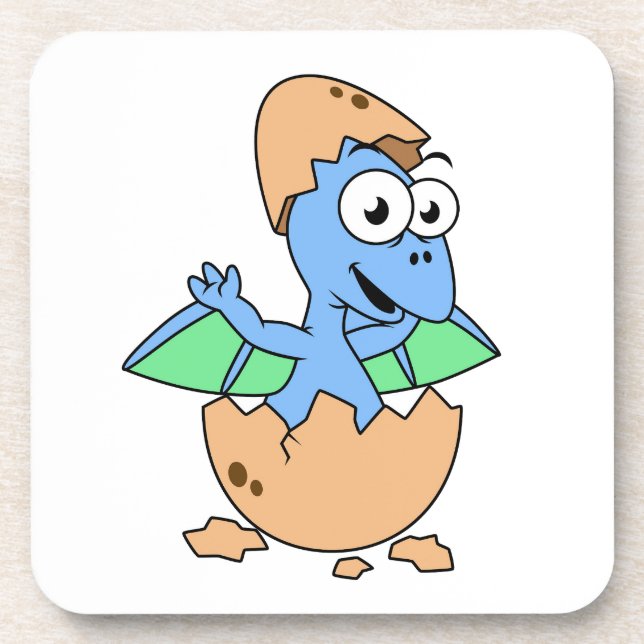 Cute Illustration Of A Baby Pterodactyl Hatching. Beverage Coaster (Front)