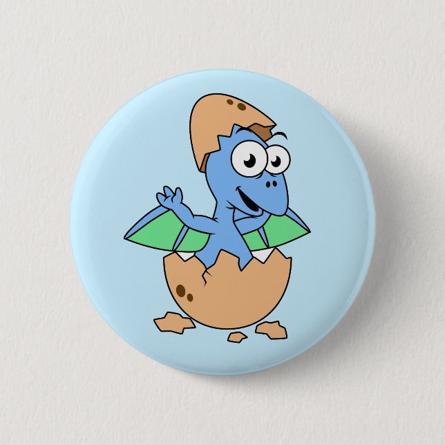Cute Illustration Of A Baby Pterodactyl Hatching. Button (Front)