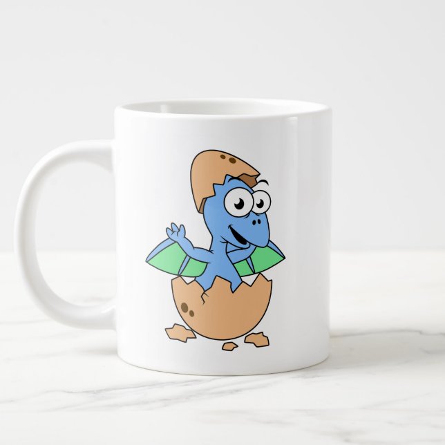 Cute Illustration Of A Baby Pterodactyl Hatching. Giant Coffee Mug (Left)