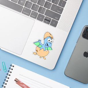 Cute Illustration Of A Baby Pterodactyl Hatching. Sticker