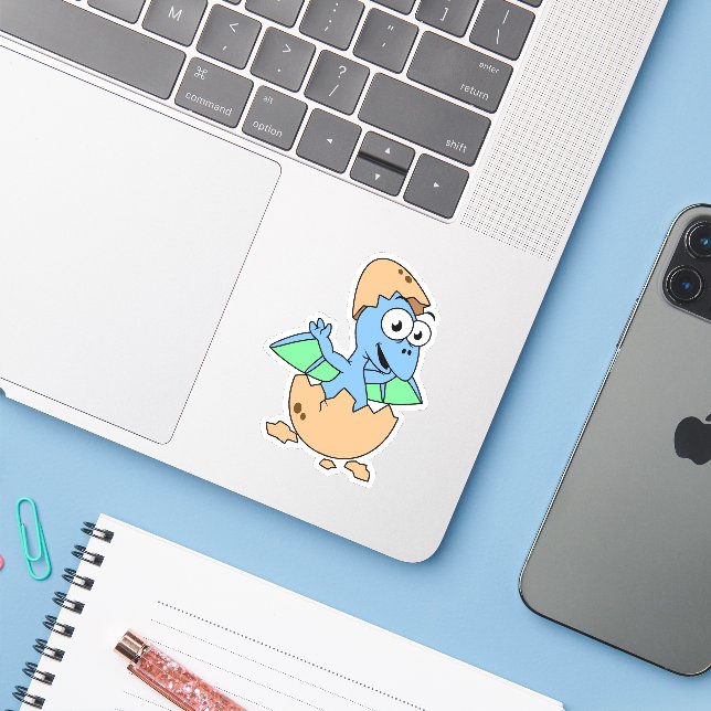 Cute Illustration Of A Baby Pterodactyl Hatching. Sticker (Laptop w/ iPhone)