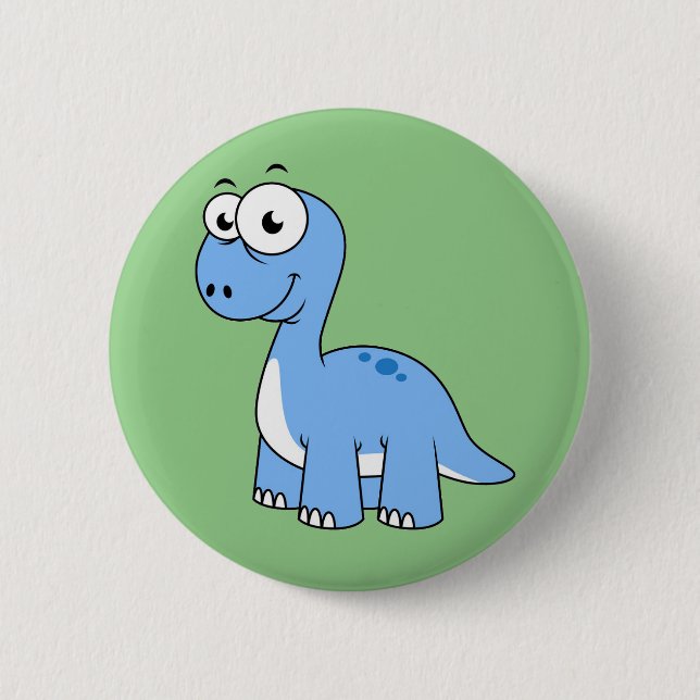 Cute Illustration Of A Brontosaurus. Button (Front)