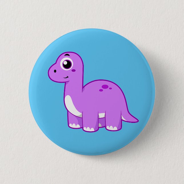 Cute Illustration Of A Brontosaurus Dinosaur. Button (Front)