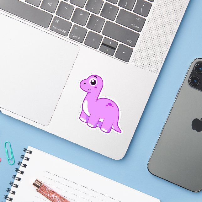 Cute Illustration Of A Brontosaurus Dinosaur. Sticker (Laptop w/ iPhone)