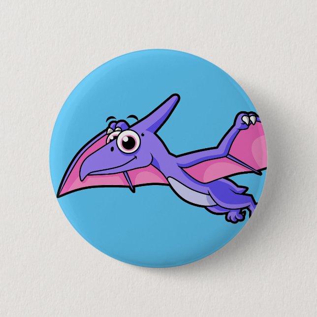 Cute Illustration Of A Flying Pterodactyl. Button (Front)