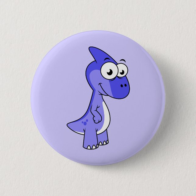Cute Illustration Of A Parasaurolophus Dinosaur. 2 Button (Front)