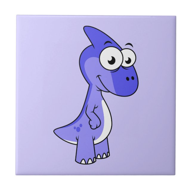 Cute Illustration Of A Parasaurolophus Dinosaur. 2 Ceramic Tile (Front)