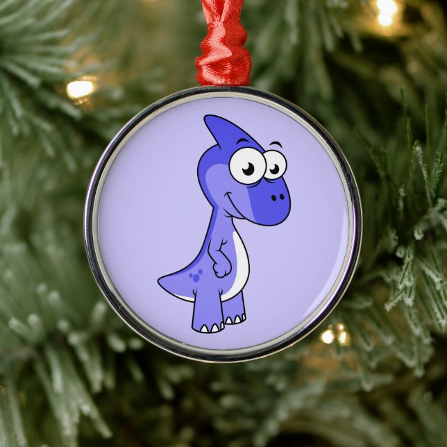 Cute Illustration Of A Parasaurolophus Dinosaur. 2 Metal Ornament (Tree)