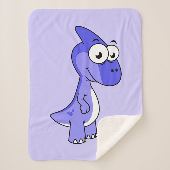 Cute Illustration Of A Parasaurolophus Dinosaur. 2 Sherpa Blanket (Front)