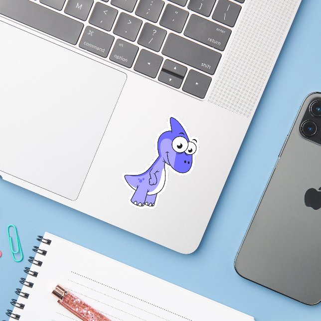 Cute Illustration Of A Parasaurolophus Dinosaur. 2 Sticker (Laptop w/ iPhone)