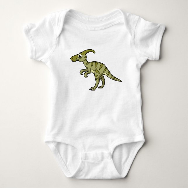 Cute Illustration Of A Parasaurolophus Dinosaur. 3 Baby Bodysuit (Front)