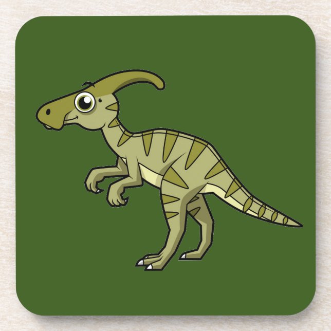 Cute Illustration Of A Parasaurolophus Dinosaur. 3 Beverage Coaster (Front)