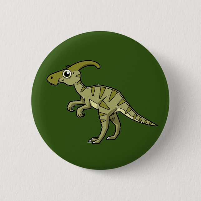 Cute Illustration Of A Parasaurolophus Dinosaur. 3 Button (Front)