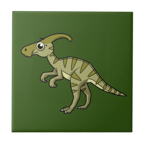 Cute Illustration Of A Parasaurolophus Dinosaur 3 Ceramic Tile