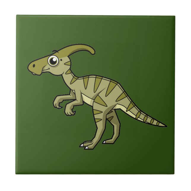 Cute Illustration Of A Parasaurolophus Dinosaur. 3 Ceramic Tile (Front)