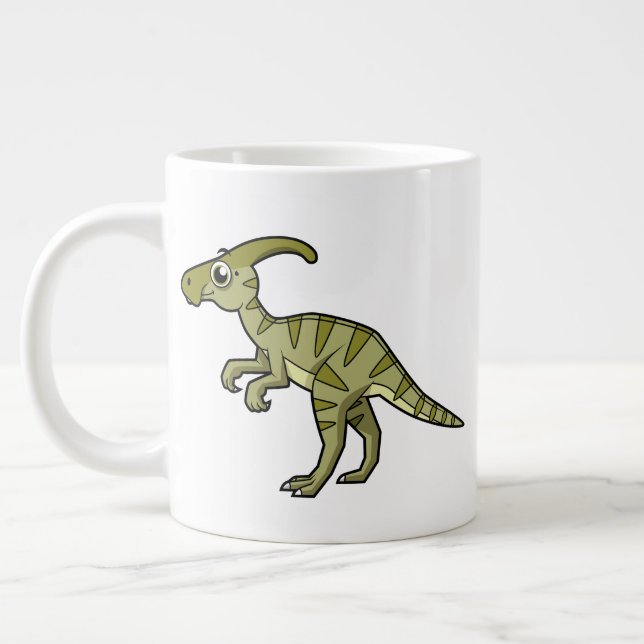 Cute Illustration Of A Parasaurolophus Dinosaur. 3 Giant Coffee Mug (Left)