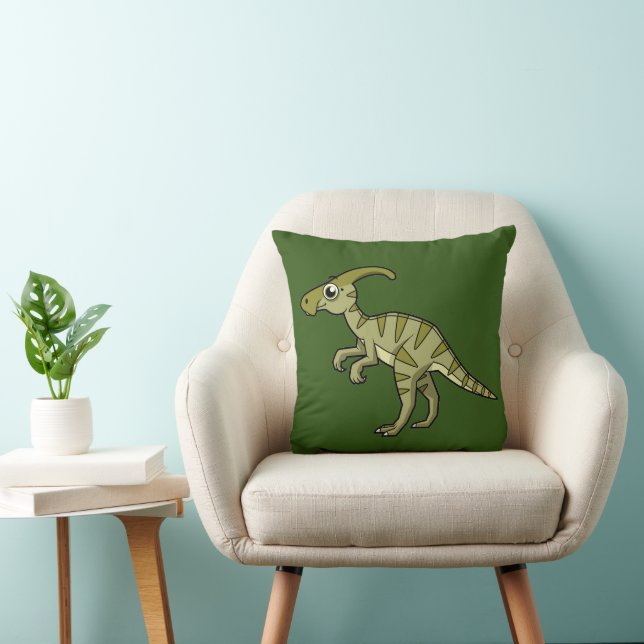 Cute Illustration Of A Parasaurolophus Dinosaur. 3 Throw Pillow (Chair)
