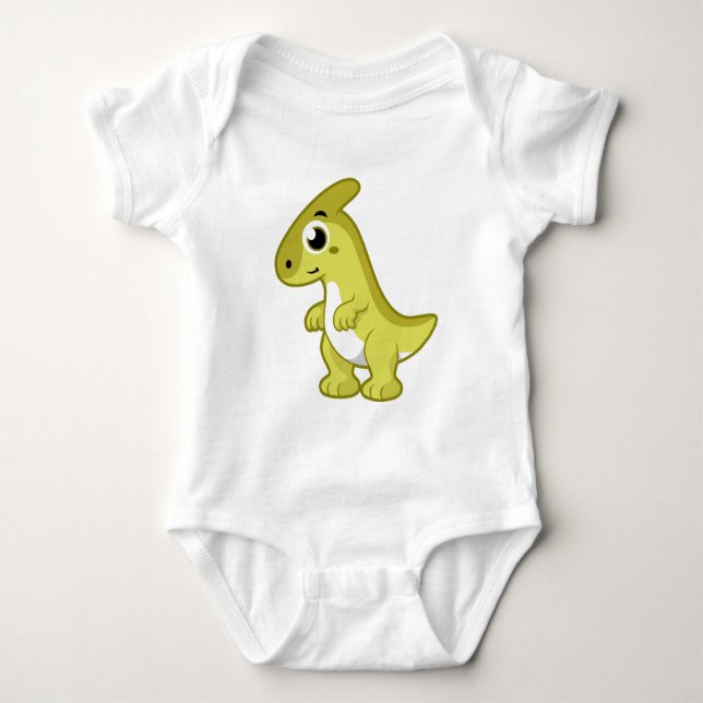 Cute Illustration Of A Parasaurolophus Dinosaur. Baby Bodysuit (Front)