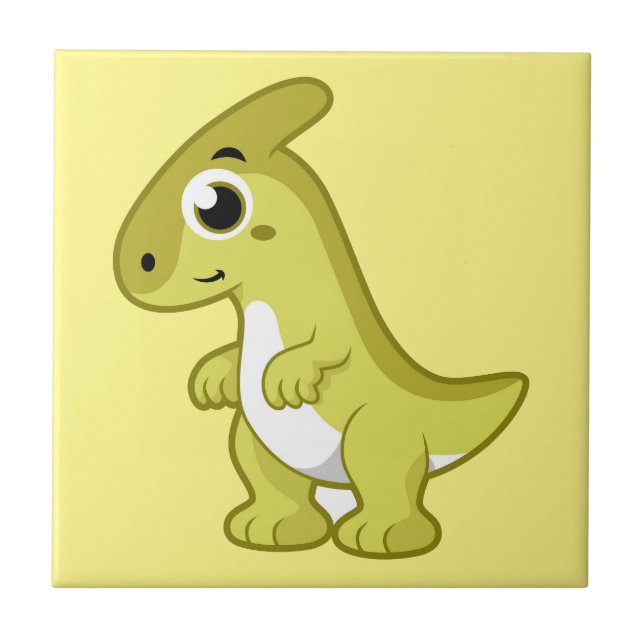 Cute Illustration Of A Parasaurolophus Dinosaur. Ceramic Tile (Front)