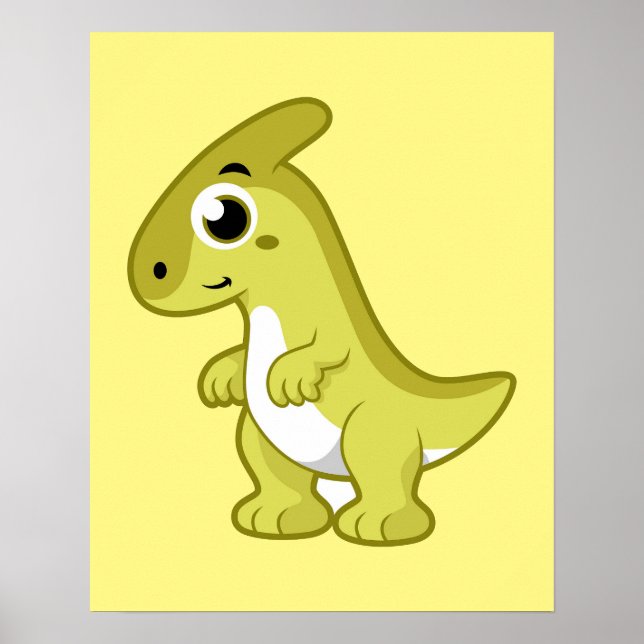 Cute Illustration Of A Parasaurolophus Dinosaur. Poster (Front)